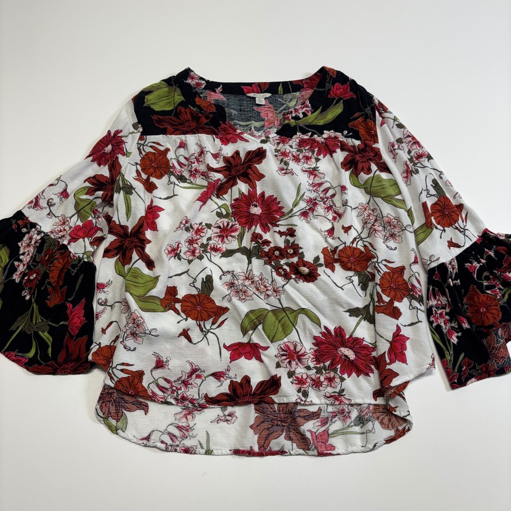 EST 1946 XL Floral Blouse Bell Sleeve 100% Rayon Boho Cottagecore Tunic Top